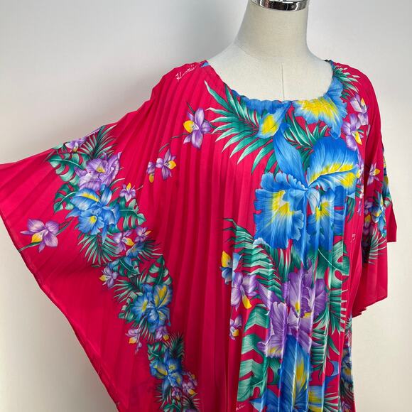 Royal Creations Pleated Floral Caftan Hawaiian Printed Pink - Picture 4 of 7